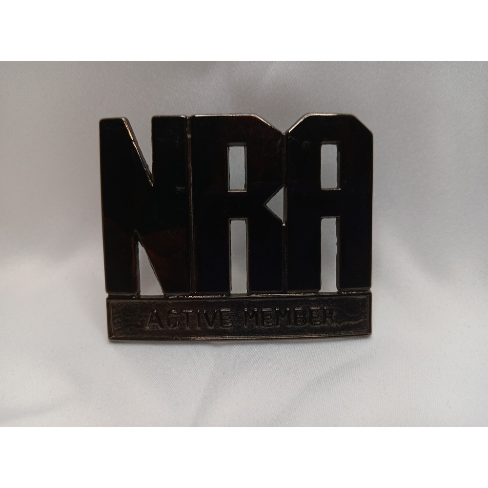 Vintage NRA Active‎ Member Belt Buckle Brass Western Gun Rights Patriotic USA